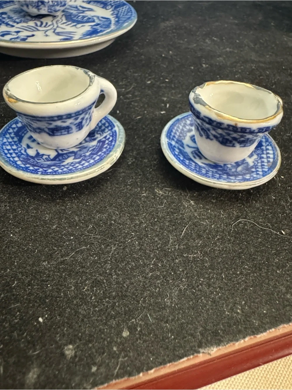 10pc Lot Miniature Mini Blue/White Gilded Porcelain TEA SET Teapot Sugar Creamer